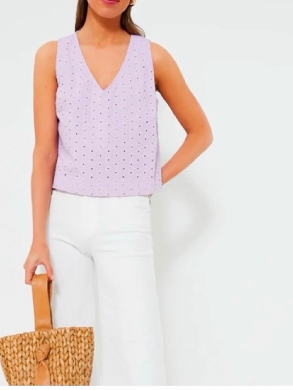 Tuckernuck Lilac Eyelet V-Neck Sleeveless Top